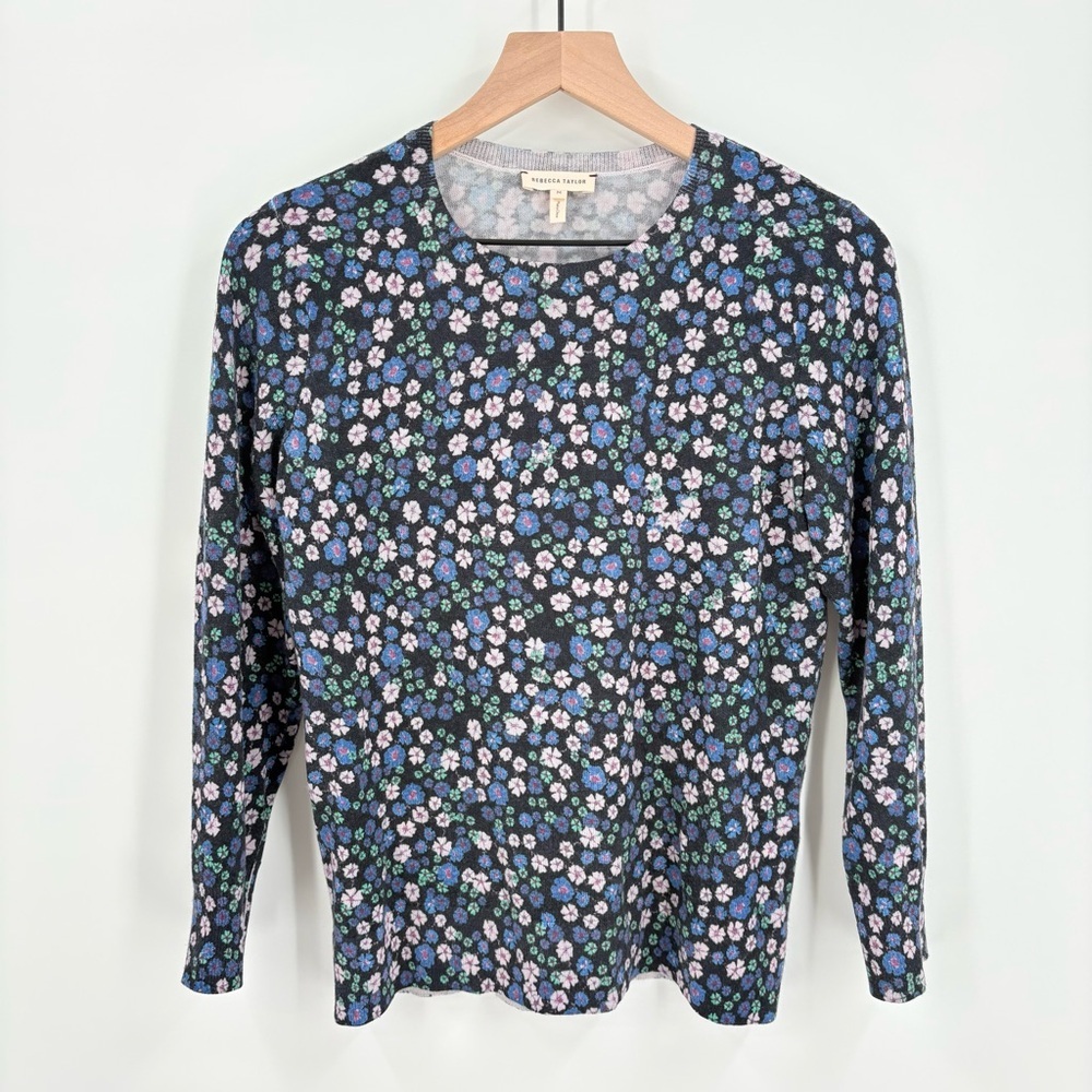 Rebecca Taylor Floral Crew Neck Pullover Wool‎ Sweater Medium